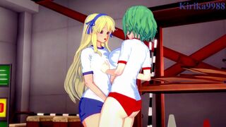 Hikage and Katsuragi engage in intense lesbian play in the warehouse. - Senran Kagura Hentai
