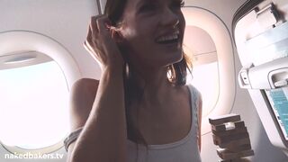 Two hot friends get naked on a plane.