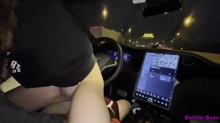 Petite Teen Bailey Base Fucking Tinder Date in Tesla Car While Driving