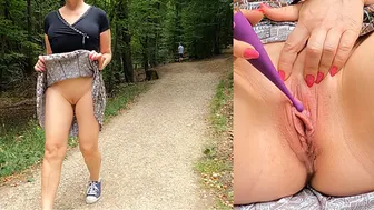 sexy leisure - hiking in the forest turns into quick pussy masturbation and a big cum load