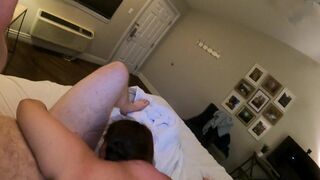 Slut wife sucks husband after three strangers cum inside her and then rides his face