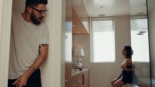 Jerking TS analed by stepson in bathroom