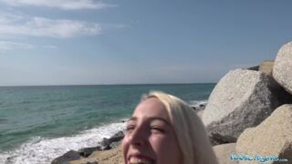 Blonde Liz Rainbow Fucked on the Beach in a Bikini