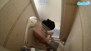 Petite teen shaving pussy on shower cam