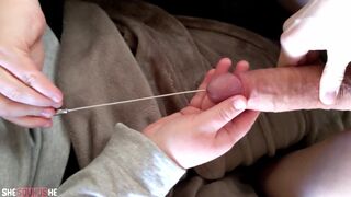 Spontaneously making him fuck a 13mm curved rosebud on the couch | Part 1