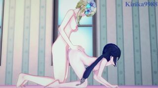 Mona and Lumine have intense futanari sex in the bedroom. - Genshin Impact Hentai