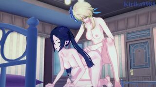 Mona and Lumine have intense futanari sex in the bedroom. - Genshin Impact Hentai