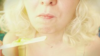 ASMR eating sounds MUKBANG fetish video close up in BRACES