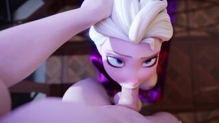 Hentai 3D Anime HORNY FROZEN Elsa Sucks Blowjob Deepthroat until Cum and Swallow