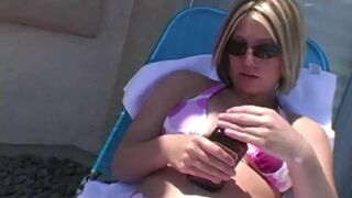 Hot Blonde rubbing big tits outdoor