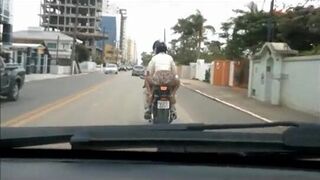 Wife walking in a skirt and no panties on the motorcycle