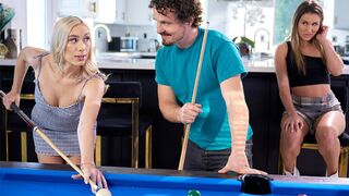 Teen and BF play pool with her roommate