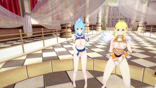 Konosuba Aqua Darkness and Megumin Finger Themselves for You - Anime Hentai 3d Uncensored