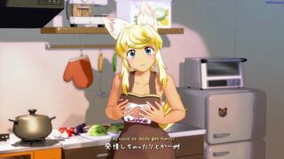 Furry waifu likes fucking in the kitchen after she made breakfast [Wolf Girl With You] / Hentai game