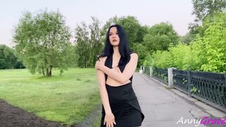 Annygrace - Beautiful girl in a dress walks in the park and shows her boobs and ass