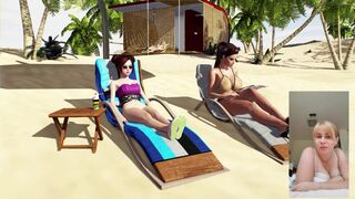 sunbathing on the beach with big boobs