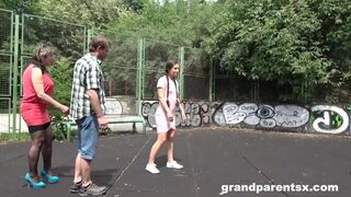 GrandParents Pick Up Teen on Basketball Court