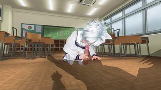 3D HENTAI Neko schoolgirl sucks teacher's cock in the classroom