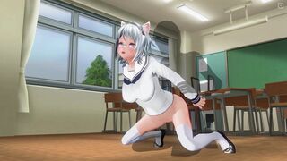3D HENTAI Neko schoolgirl gets fucked in the ass in the classroom