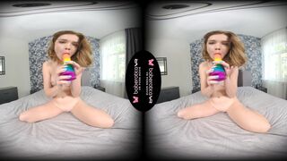 Solo blonde gal Alice Nekrasova is masturbating in VR