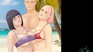 [Gameplay] Naruto faz ménage na praia com Hinata e Sakura - Boruto Parody