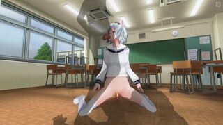 3D HENTAI Neko schoolgirl fucks with two teachers in the classroom