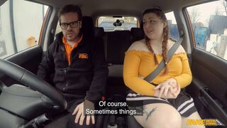 Fake Driving School - Cute BBW Crashes The Car For REAL
