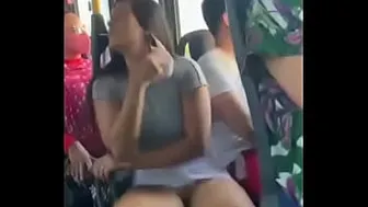 Hot babe without panties on the bus