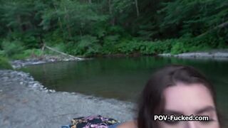 Fucking busty stranger in the nature by the river