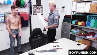 Policeman strips off his shirt in front of cute twink who was caught stealing