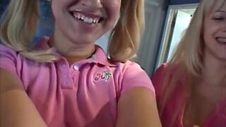 Sexy blonde twin teens go down on pussy