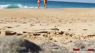 Fitness Couple Undress On A Public Beach And Masturbate With People Watching