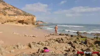 Horny Girl And Guy Undress On A Public Beach And Masturbate  Risky