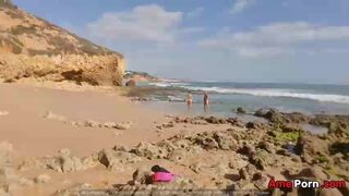 Horny Girl And Guy Undress On A Public Beach And Masturbate  Risky