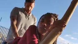 Hot ebony teen suck cock and get pounded hard outdoor