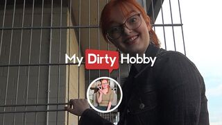 My Dirty Hobby - Beautiful redhead Iva_Sonnenschein gives a public blowjob