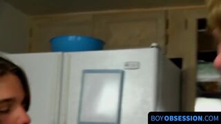 Youthful Anthony Evans cums hard after suck and screw in kitchen