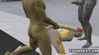 3D Cartoon Alien Vixen Getting a Double Teaming