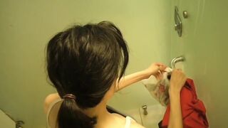 Big erect nipples of asian stepmom (shower cam)