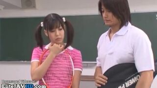 Japanese sweet college babe fucks her friend in classroom
