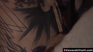 Inked Yoshi Kawasaki rope tied in badtothebone BDSM