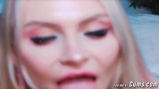 Blonde slut Takes Huge Cock Deep in Her Mouth