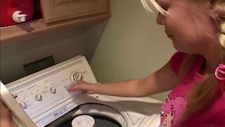 Little Summer Fingering Pussy Closeup in laundry
