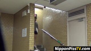 Pissing Japanese darling partaking in her time in open toilette