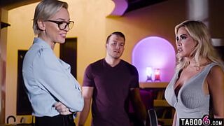 Always fighting stepmom MILFs Kenzie Taylor and Caitlin Bell needed an intervention from stepson