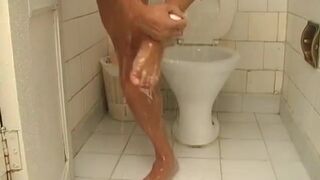 Strong and hot Brazilian steed strokes off after shower