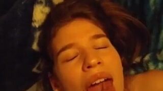 Hot young amateur french canadian teen brunette blowjob & facial
