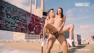 Petite Latina Sandra Wellness Has Crazy Sex On The Beach With Big Dick Lover