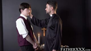 Catholic twink gags on ministers dick before crude beating