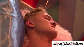 Ballsacking muscle head draining his huge dick for warm cumshot